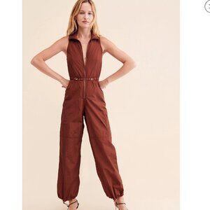 NWOT Rare London Balloon Sleeveless Parachute Jumpsuit Brown Free People Size 2